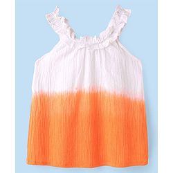 Babyhug Cotton Crinkle Woven Sleeveless Top with Frills and Gradient Effect - Orange & White