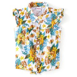 Babyhug Sleeveless Top with Knot Detailing Floral Print - White