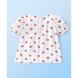 Babyhug Rayon Woven Half Sleeves Gathered Top with Frills & Floral Print - White