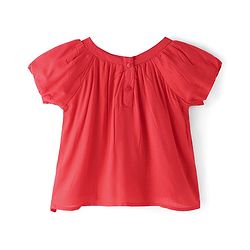 Babyhug Rayon  Gathered Half Sleeves Woven Top With Floral Corsage - Red