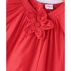 Babyhug Rayon  Gathered Half Sleeves Woven Top With Floral Corsage - Red