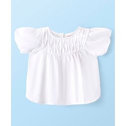 Babyhug Rayon Gathered Half Sleeves Woven Top With Fabric Manipulation - White