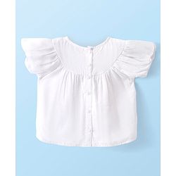 Babyhug Rayon Gathered Half Sleeves Woven Top With Fabric Manipulation - White