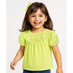 Babyhug Rayon Gathered Half Sleeves Woven Cropped Top With Fabric Manipulation - Lime