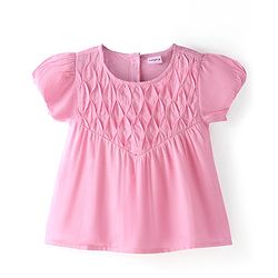 Babyhug Rayon Woven A-Line Gathered Puffed Half Sleeves Top With Fabric Manipulation - Light Pink
