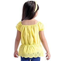 Babyhug Cotton Woven  Half Sleeves  Top with Floral Corsage Solid Colour - Yellow