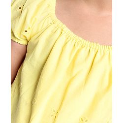 Babyhug Cotton Woven  Half Sleeves  Top with Floral Corsage Solid Colour - Yellow