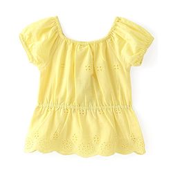 Babyhug Cotton Woven  Half Sleeves  Top with Floral Corsage Solid Colour - Yellow