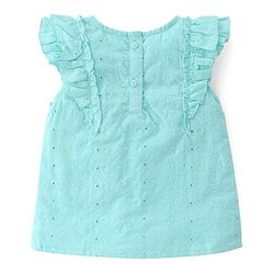 Babyhug 100% Cotton Woven Sleeveless Chikankari Top with Frill Detailing - Light Blue