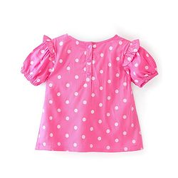 Babyhug Rayon Woven Half Sleeves Polka Dots & Frill Detailing Top - Pink