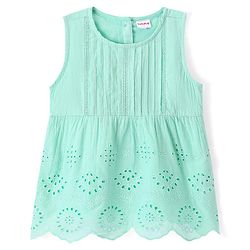 Babyhug Sleeveless Schiffli Top - Light Green
