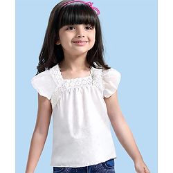 Babyhug  Cotton Woven Half Sleeves  Top with Frills & Lace Detailing - White