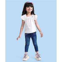 Babyhug  Cotton Woven Half Sleeves  Top with Frills & Lace Detailing - White