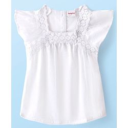 Babyhug  Cotton Woven Half Sleeves  Top with Frills & Lace Detailing - White