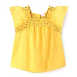 Babyhug Woven Sleeveless Top with Frill & Lace Detailing- Yellow