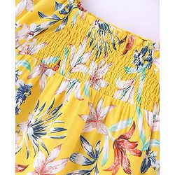 Babyhug Rayon Woven Half Sleeves Top With Smoking Detailing Floral Print - Mustard