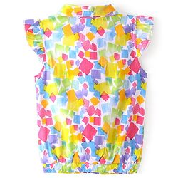 Babyhug Rayon Front Open Half Sleeves Woven Top With Frills, Knot & Abstract Print - Multicolor