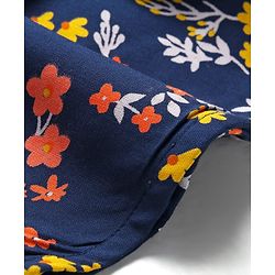 Babyhug Rayon Woven Half Sleeves Cropped Top With Smocking & Frills Detailing Floral Print - Blue
