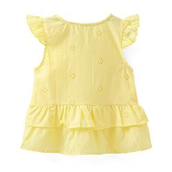 Babyhug schiffli Woven Frill Sleeves Embroidered Top - Yellow