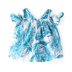 Babyhug Rayon Half Sleeves Woven Cold Shoulder Top With Ruffles and Frills Floral Print - Blue