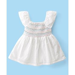 Babyhug Cotton Half Sleeves Woven Top With Smocking and Lace Detailing - White