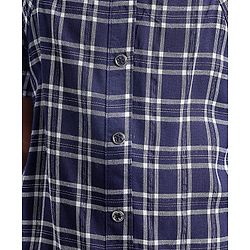 Babyhug Cotton Woven Half Sleeves Front Open Checks Cropped Top with Smocking - Blue