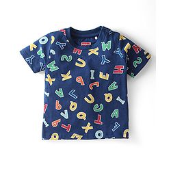 Babyhug Single Jersey Knit Half Sleeves  Night Suit with Alphabet Print - Navy Blue