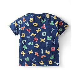 Babyhug Single Jersey Knit Half Sleeves  Night Suit with Alphabet Print - Navy Blue