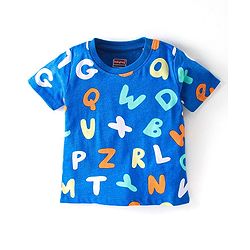 Babyhug Cotton Knit Half Sleeves Night Suit with Alphabet Print - Blue
