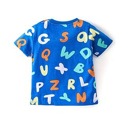 Babyhug Cotton Knit Half Sleeves Night Suit with Alphabet Print - Blue
