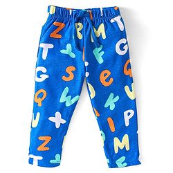 Babyhug Cotton Knit Half Sleeves Night Suit with Alphabet Print - Blue