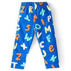 Babyhug Cotton Knit Half Sleeves Night Suit with Alphabet Print - Blue