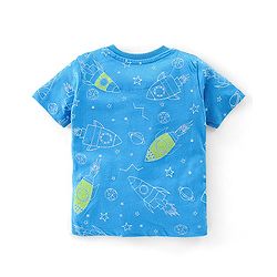 Babyhug Single Jersey Knit Half Sleeves Night Suit Space Theme - Blue