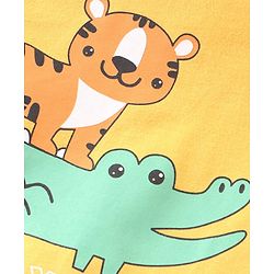 Babyhug Cotton Knit Single Jersey Half Sleeves Night Suit With Tiger & Crocodile Print - Yellow