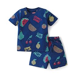Babyhug Single Jersey Knit Half Sleeves Night Suit with Watermelon Print - Navy Blue