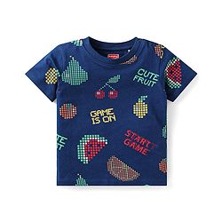 Babyhug Single Jersey Knit Half Sleeves Night Suit with Watermelon Print - Navy Blue