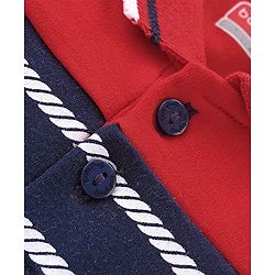 Babyhug 100% Cotton Knit Interlock Half Sleeves Romper With Striped Print - Red & Blue