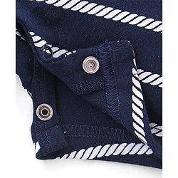 Babyhug 100% Cotton Knit Interlock Half Sleeves Romper With Striped Print - Red & Blue