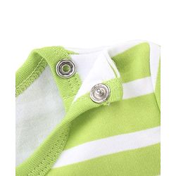 Babyhug 100% Cotton Knit Half Sleeves Romper With Striped Design & Bear Print - Green