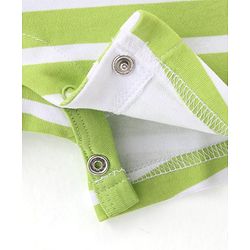 Babyhug 100% Cotton Knit Half Sleeves Romper With Striped Design & Bear Print - Green