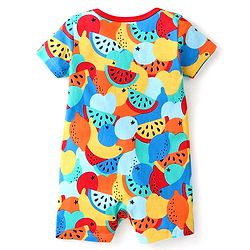 Babyhug 100% Cotton Knit Half Sleeves Romper Orange Print - Multicolor