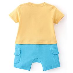 Babyhug 100% Cotton Knit Half Sleeves Romper with Smiley & Text Print - Multicolour