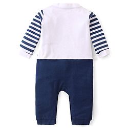 Babyhug 100% Cotton Knit Full Sleeves Striped Romper with Bow Detailing - Navy Blue