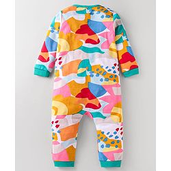 Babyhug 100% Cotton Knit Full Sleeves Romper With Abstract Print - Multicolour
