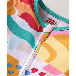 Babyhug 100% Cotton Knit Full Sleeves Romper With Abstract Print - Multicolour
