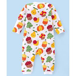 Babyhug 100% Cotton Knit Full Sleeves Romper With Pumpkin Print - Multicolour