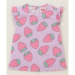 Babyhug Cotton Knit Sleeveless Night Suit With Strawberry Print - Purple