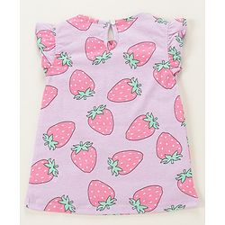 Babyhug Cotton Knit Sleeveless Night Suit With Strawberry Print - Purple