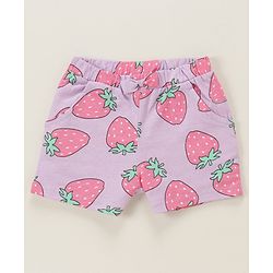 Babyhug Cotton Knit Sleeveless Night Suit With Strawberry Print - Purple