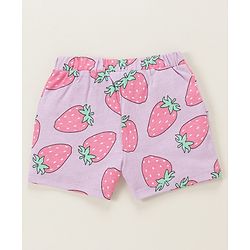 Babyhug Cotton Knit Sleeveless Night Suit With Strawberry Print - Purple